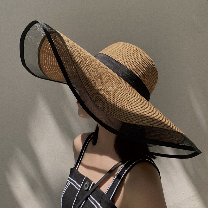 Bucket Hat Straw - ผู้หญิงหมวกดวงอาทิตย์ชายคาใหญ่คลื่นหมวกชายหาดสุภาพสตรีหมวก Big Brim Sun Visors UV