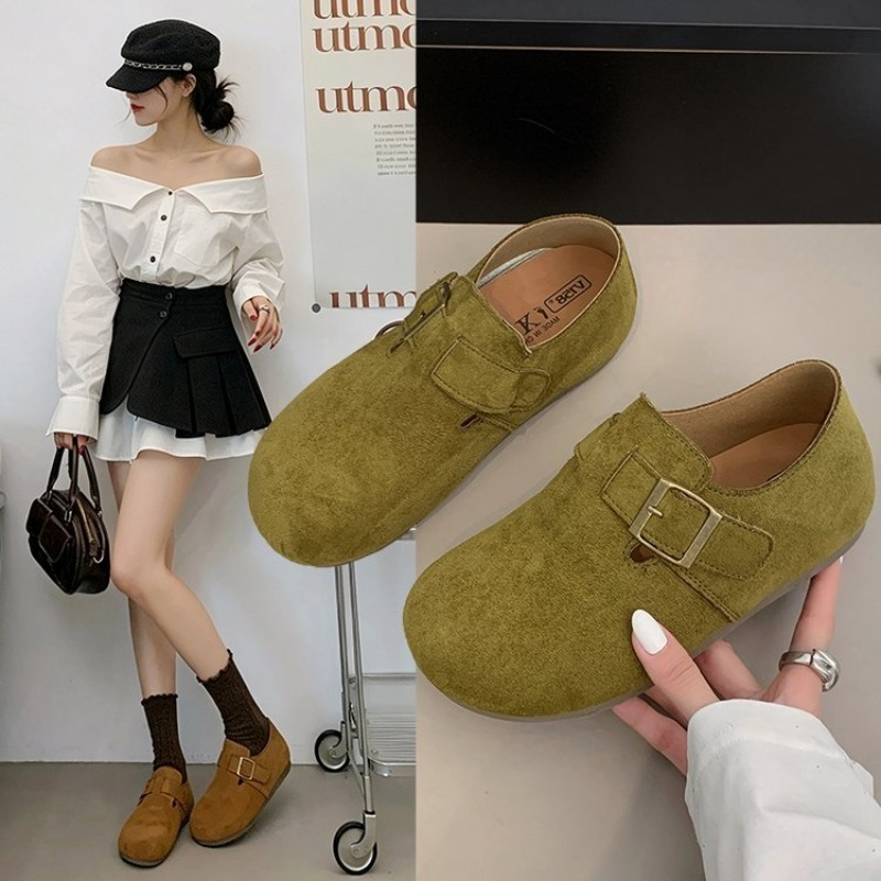 Espadrille Slip On - รองเท้าบิร์เคนสำหรับผู้หญิง หนังกลับ ปิดส้น หัวเหลี่ยม หัวกลม หัวเข็มขัดโลหะ