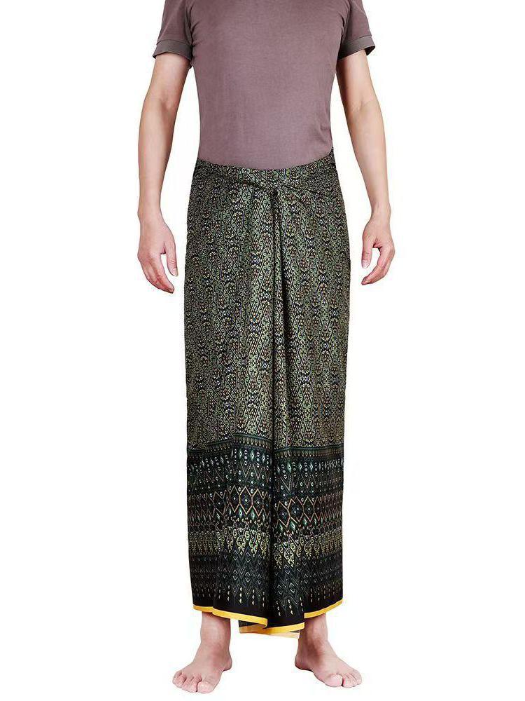 Sarong Men Wrap - ผ้าโสร่งยาวแบบยูนิเซ็กส์ ลายบาติก ลายดอกไม้สไตล์เอเชียตะวันออกเฉียงใต้ เหมาะสำหรับฤดูร้อน ชายหาด วันหยุดสบายๆ